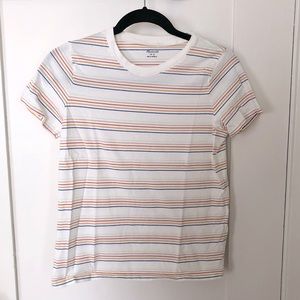 Madewell crew neck tee in thin rainbow stripe. Size Small.